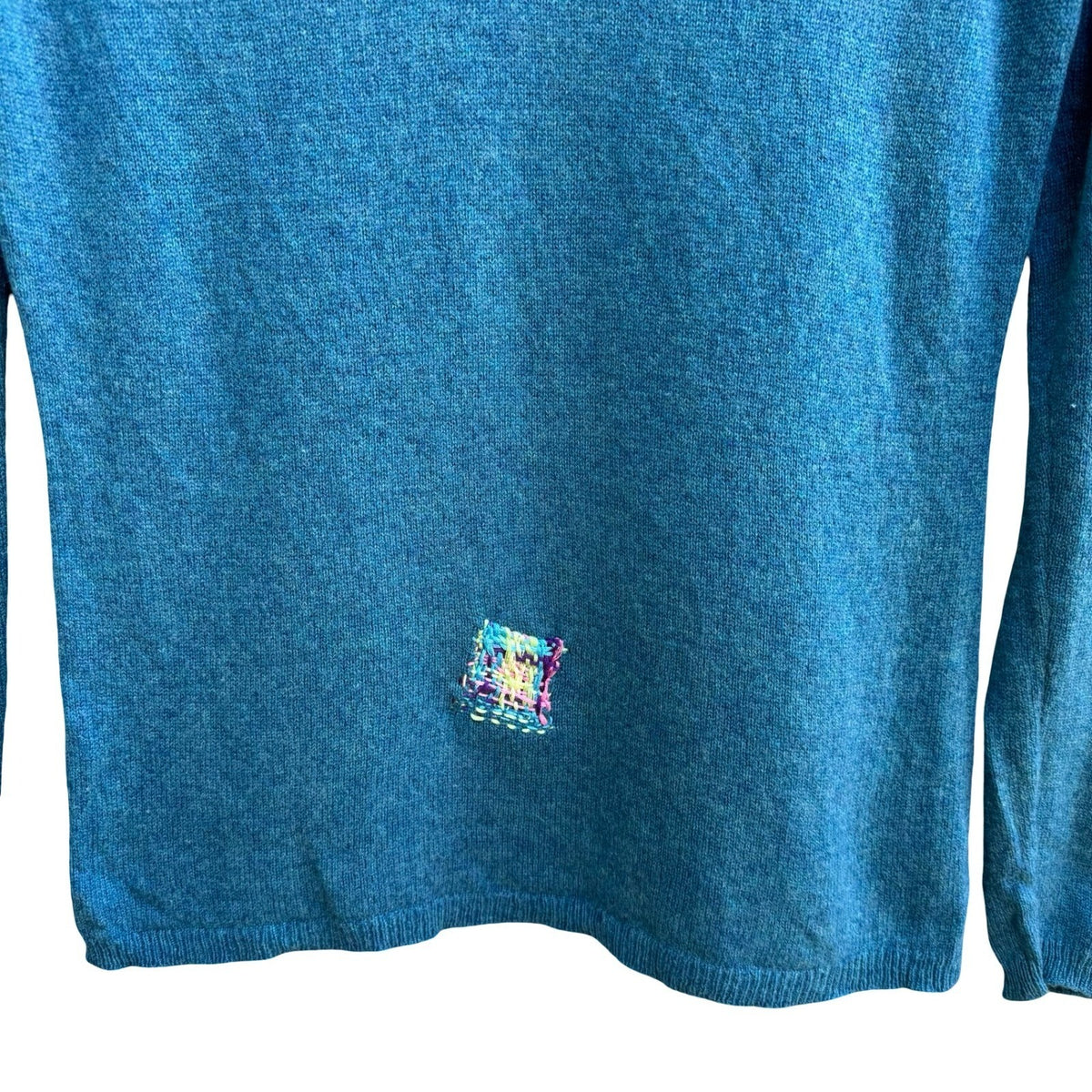 Ann Taylor Upcycled Cashmere V-Neck Sweater Visible Mending Patch Sweater Teal M