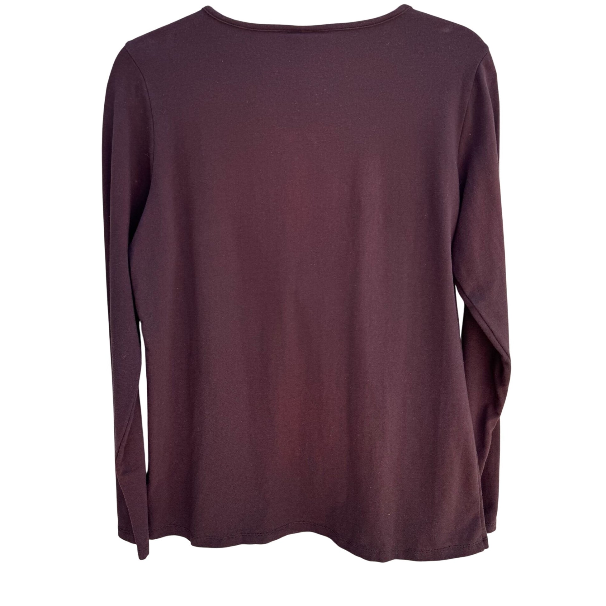 DG2 Diane Gilman Brown Long Sleeve Wooden Bead Embellishment Scoop Neck Top M