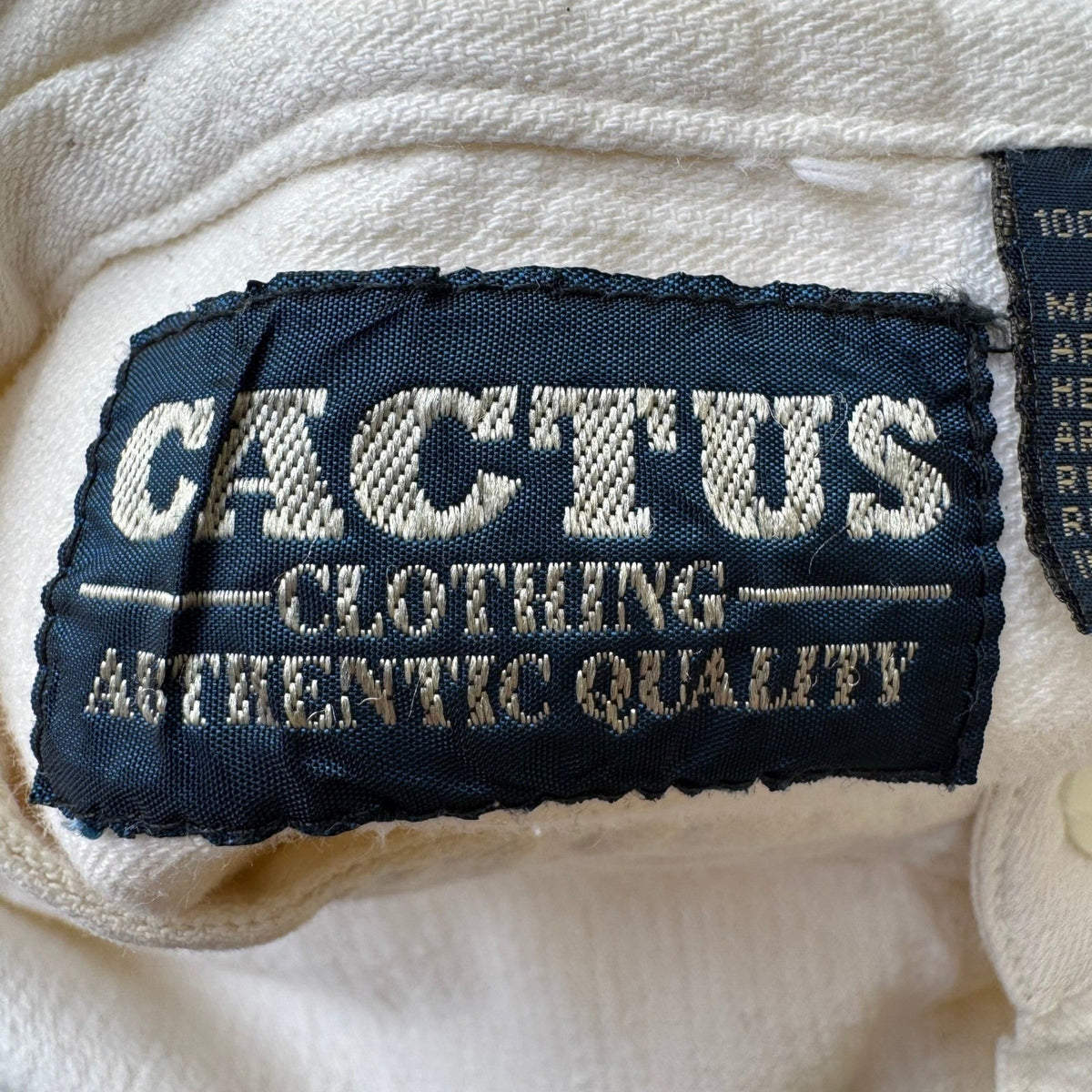 Cactus Clothing Vintage Coastal Textured Cotton Band Collar Shirt Cream Mens S