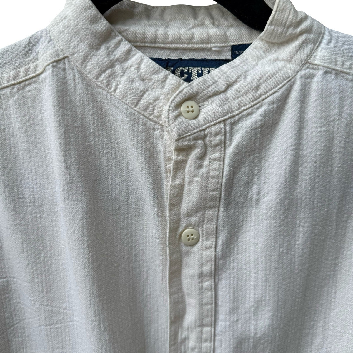Cactus Clothing Vintage Coastal Textured Cotton Band Collar Shirt Cream Mens S