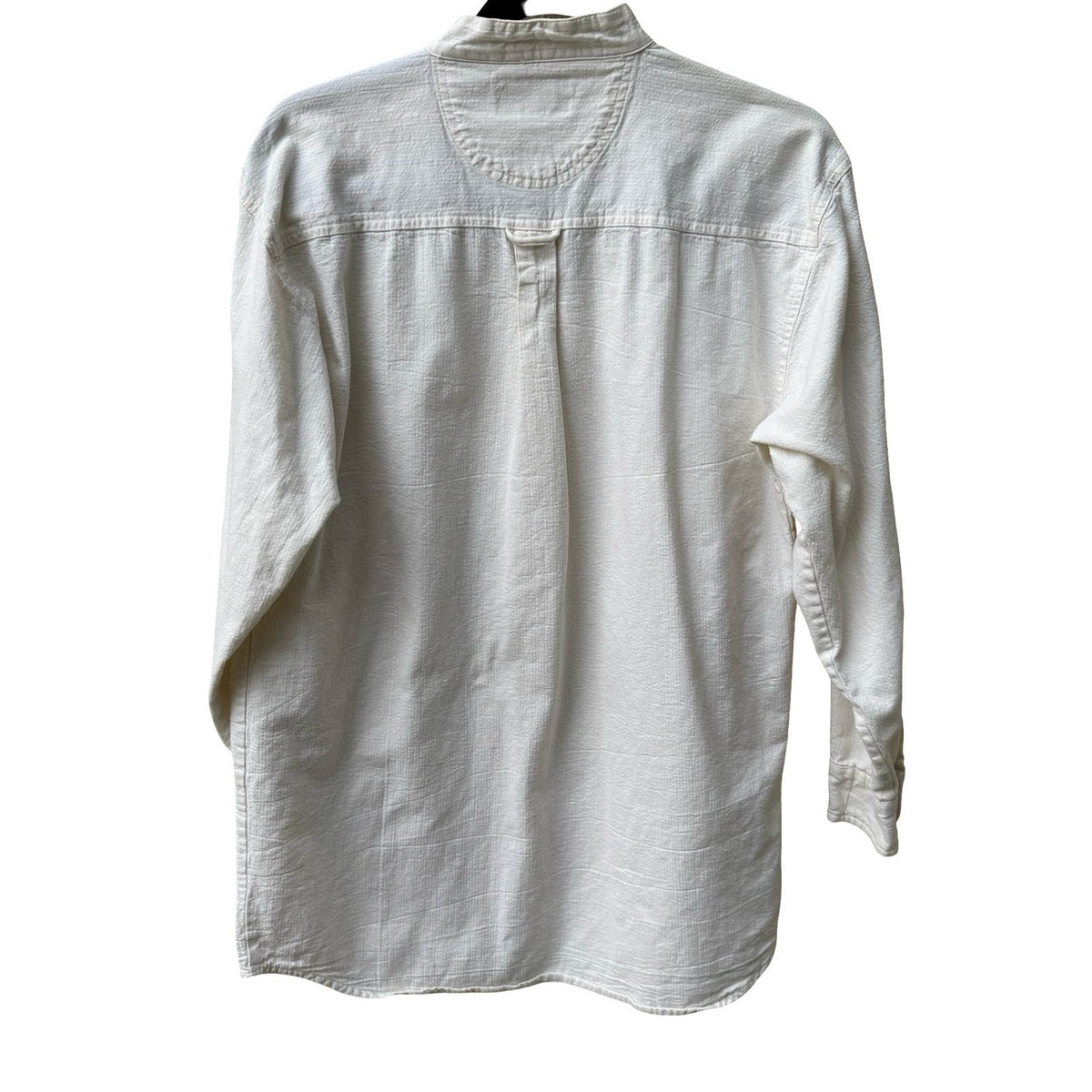 Cactus Clothing Vintage Coastal Textured Cotton Band Collar Shirt Cream Mens S