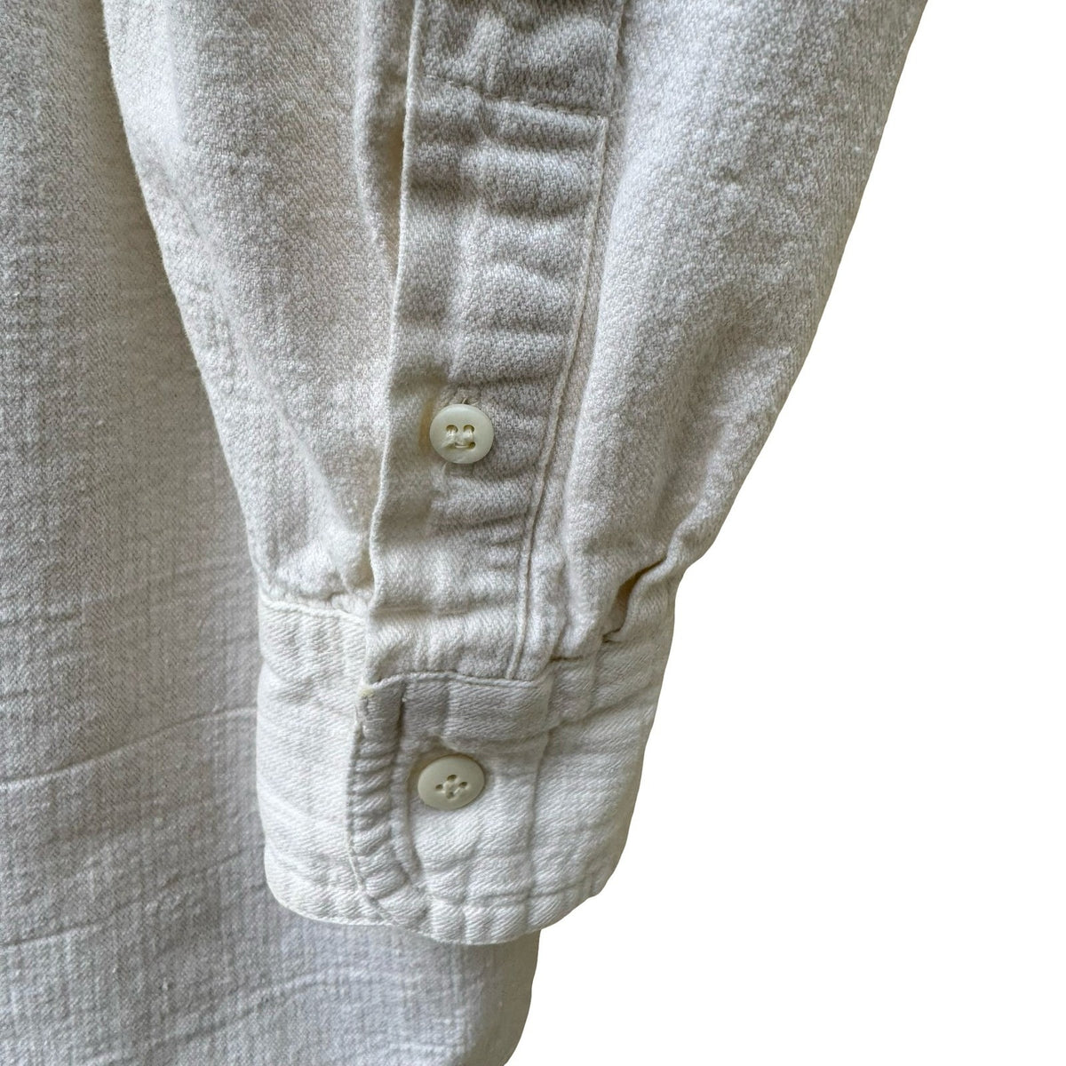 Cactus Clothing Vintage Coastal Textured Cotton Band Collar Shirt Cream Mens S