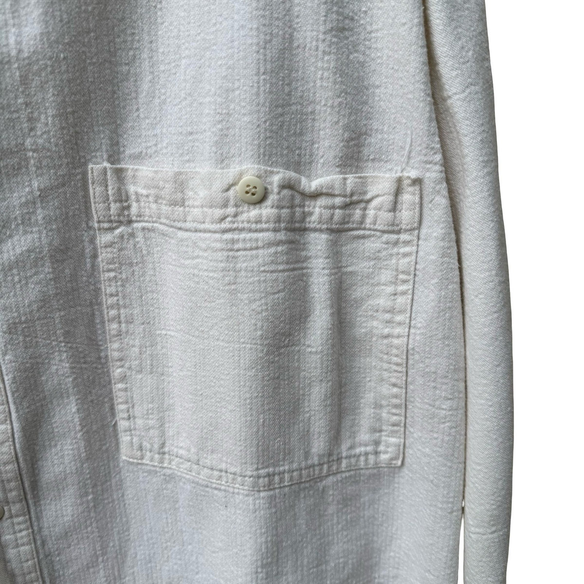 Cactus Clothing Vintage Coastal Textured Cotton Band Collar Shirt Cream Mens S