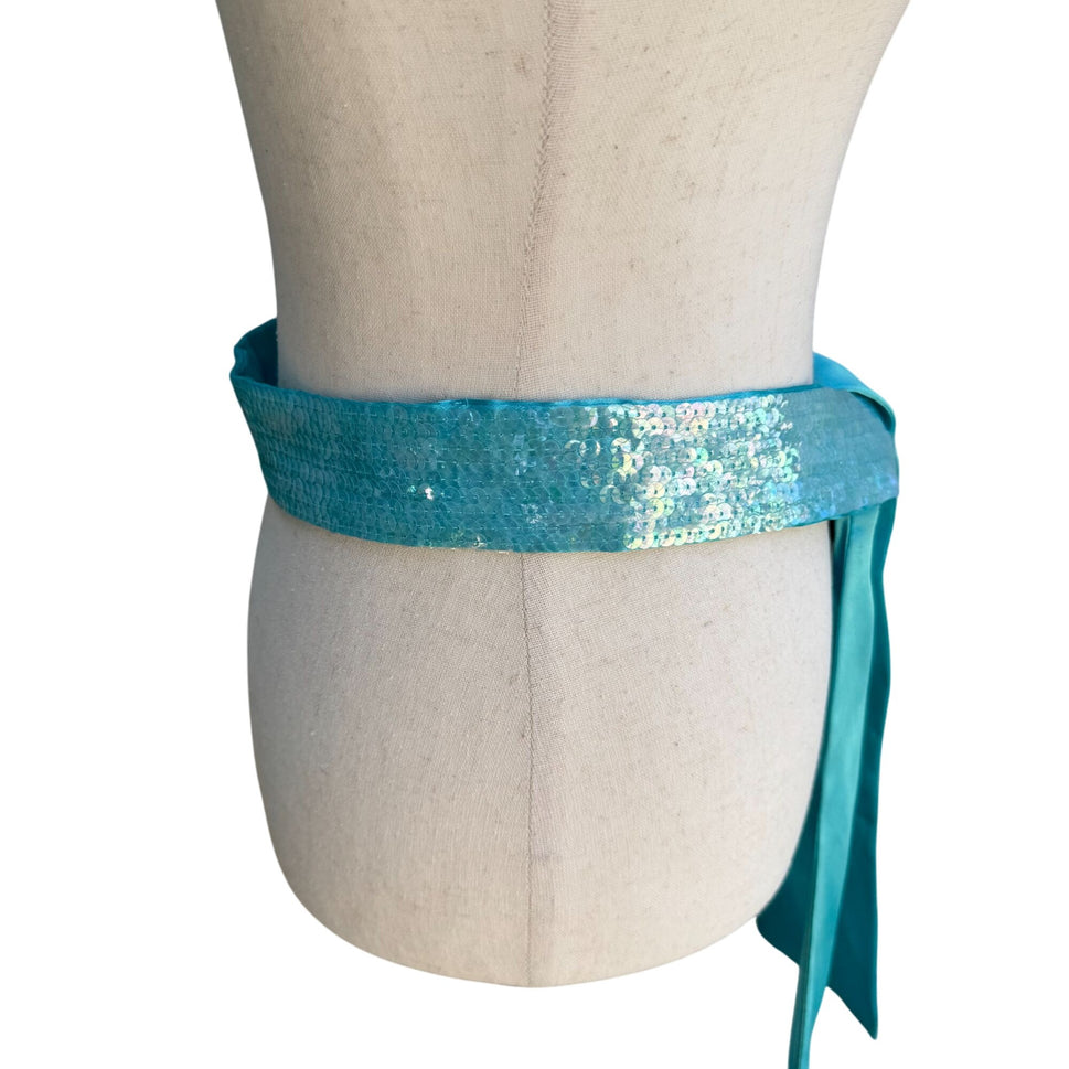 Cejon Accessories Womens Vintage Sequin Turquoise Glam Sash Wrap Belt Tie Obi OS