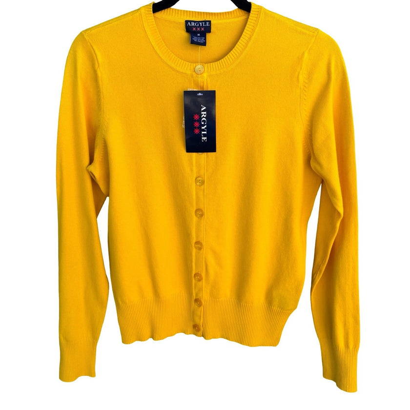 Argyle Womens M Yellow Cotton Blend Button Front Cardigan Sweater New With Tags