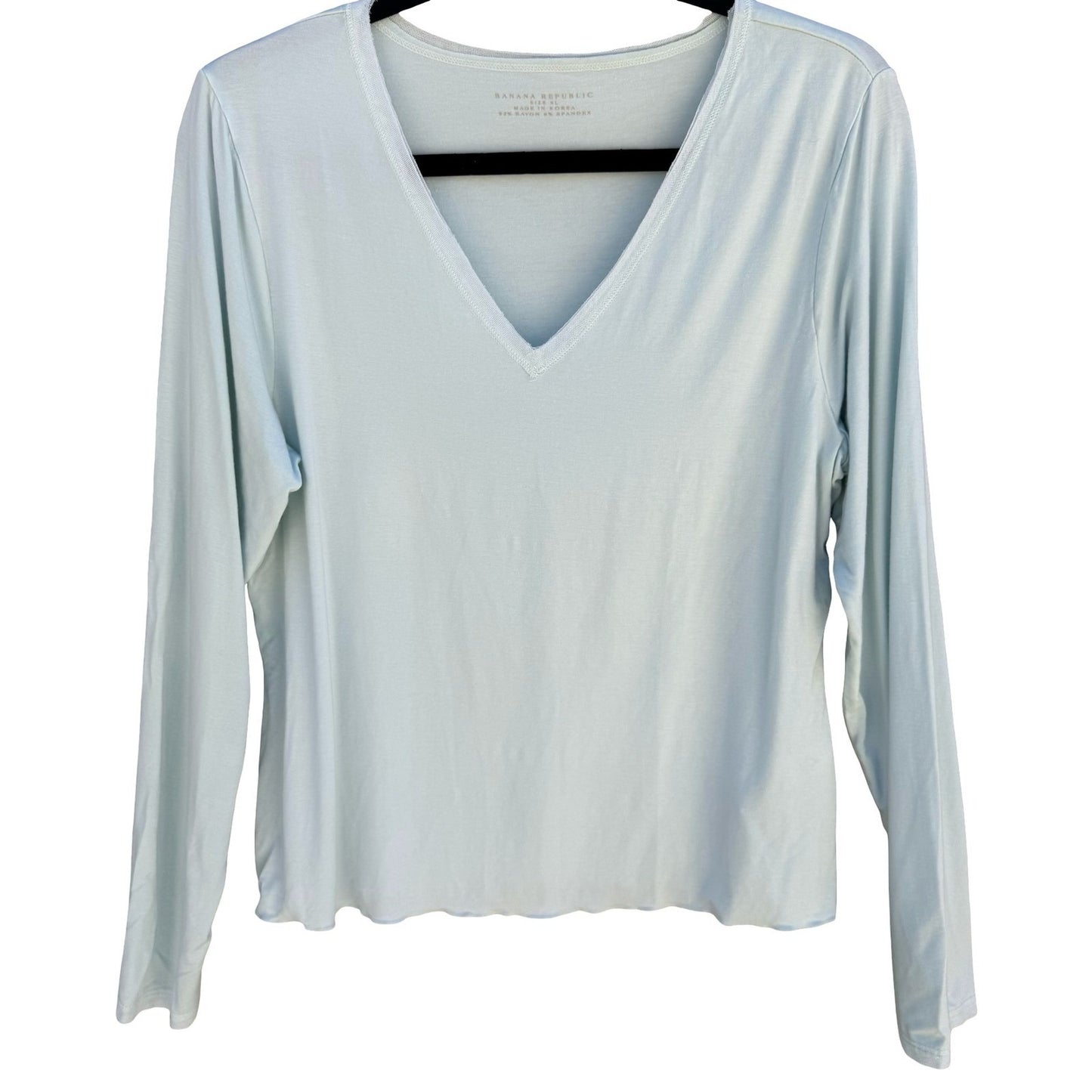 Banana Republic MInimalist V-Neck Layering Mesh Trim Top Womens XL Pastel Blue