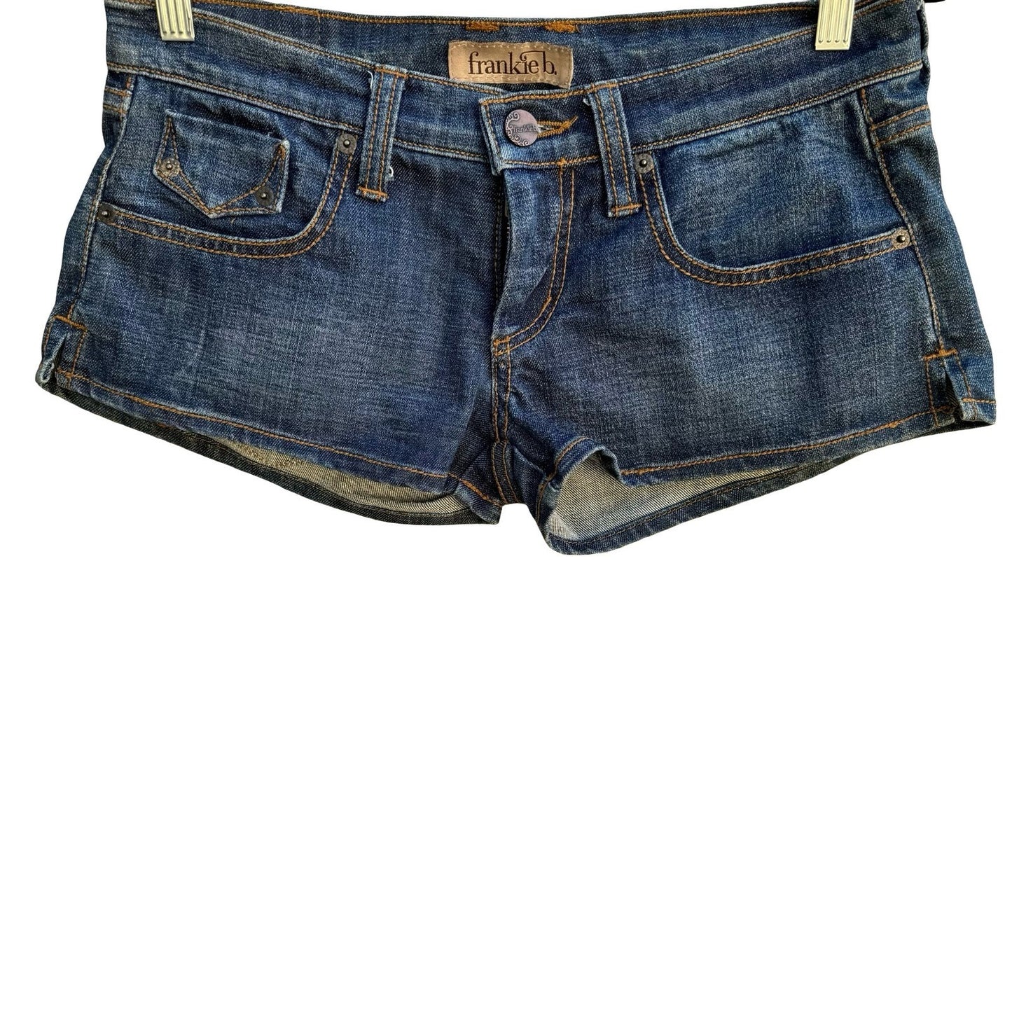 Frankie B Y2K Low Rise Denim Micro Shorts McBling Indie Sleaze Slit Hem Women 32
