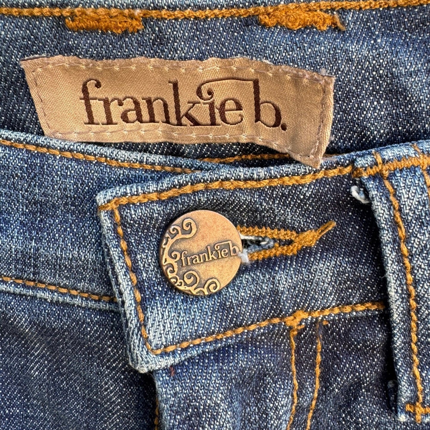 Frankie B Y2K Low Rise Denim Micro Shorts McBling Indie Sleaze Slit Hem Women 32