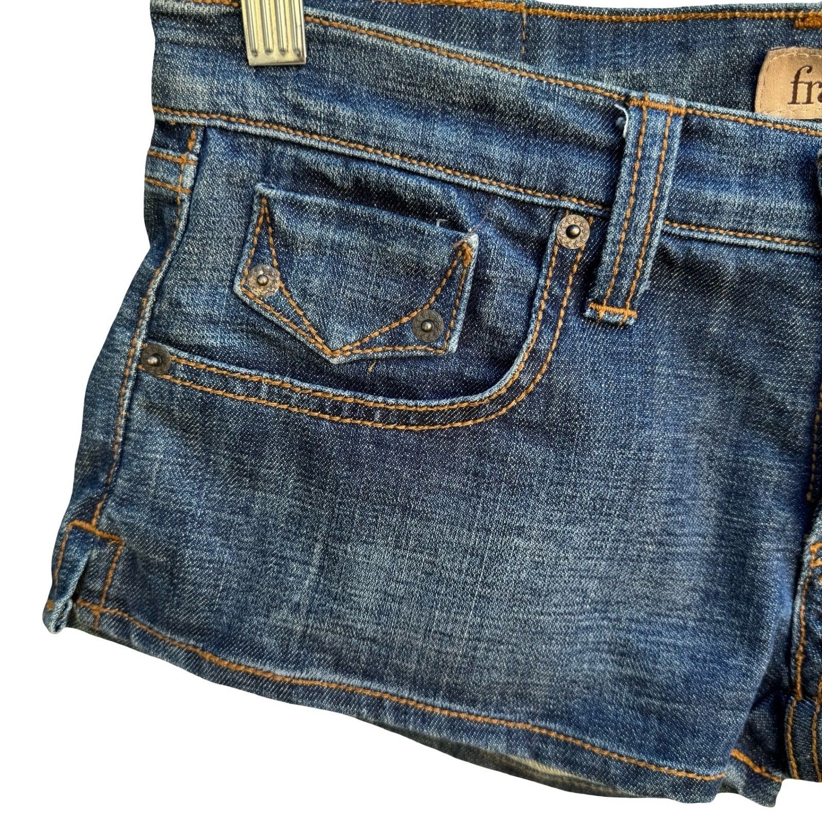 Frankie B Y2K Low Rise Denim Micro Shorts McBling Indie Sleaze Slit Hem Women 32