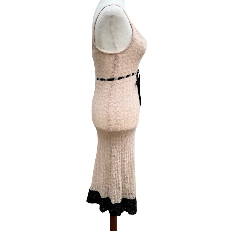 Fornarina Y2K Coquette Fairycore Mohair Knit Maxi Dress Pink Ethereal Lace S