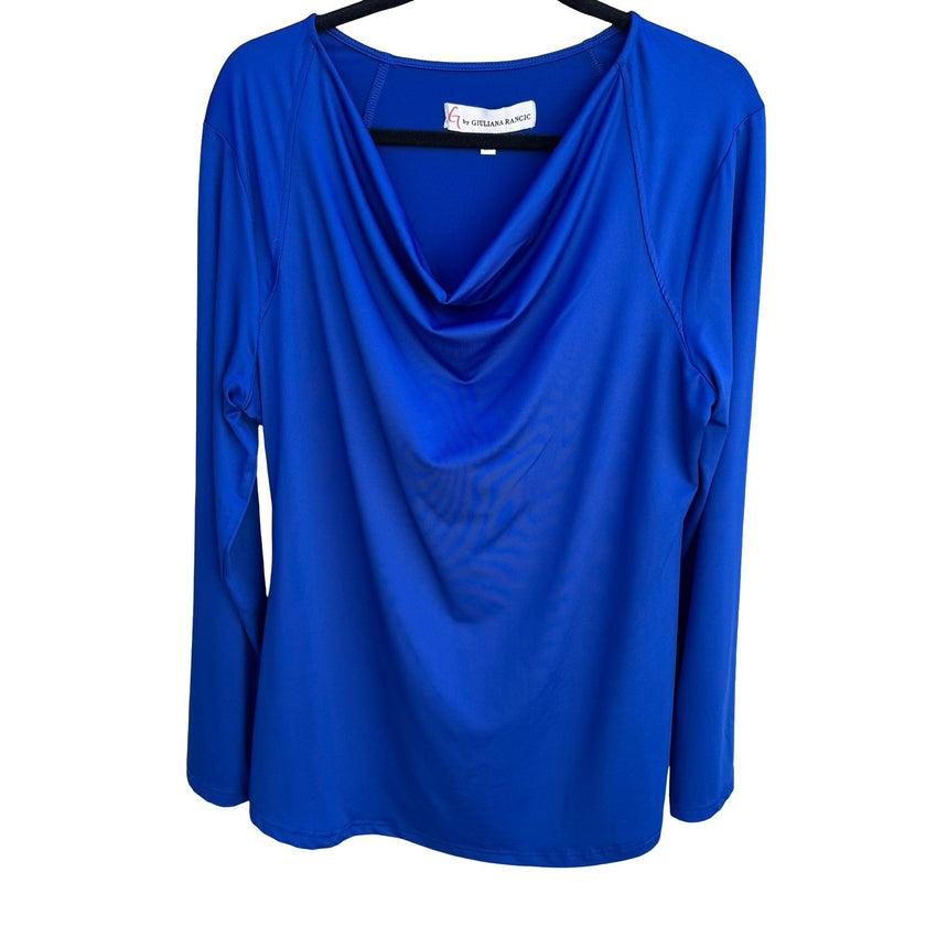 G by Giuliana Rancic Royal Blue Cowl Neck Long Sleeve Top Large Raglan Stretch