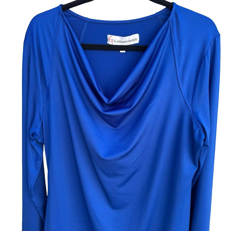 G by Giuliana Rancic Royal Blue Cowl Neck Long Sleeve Top Large Raglan Stretch