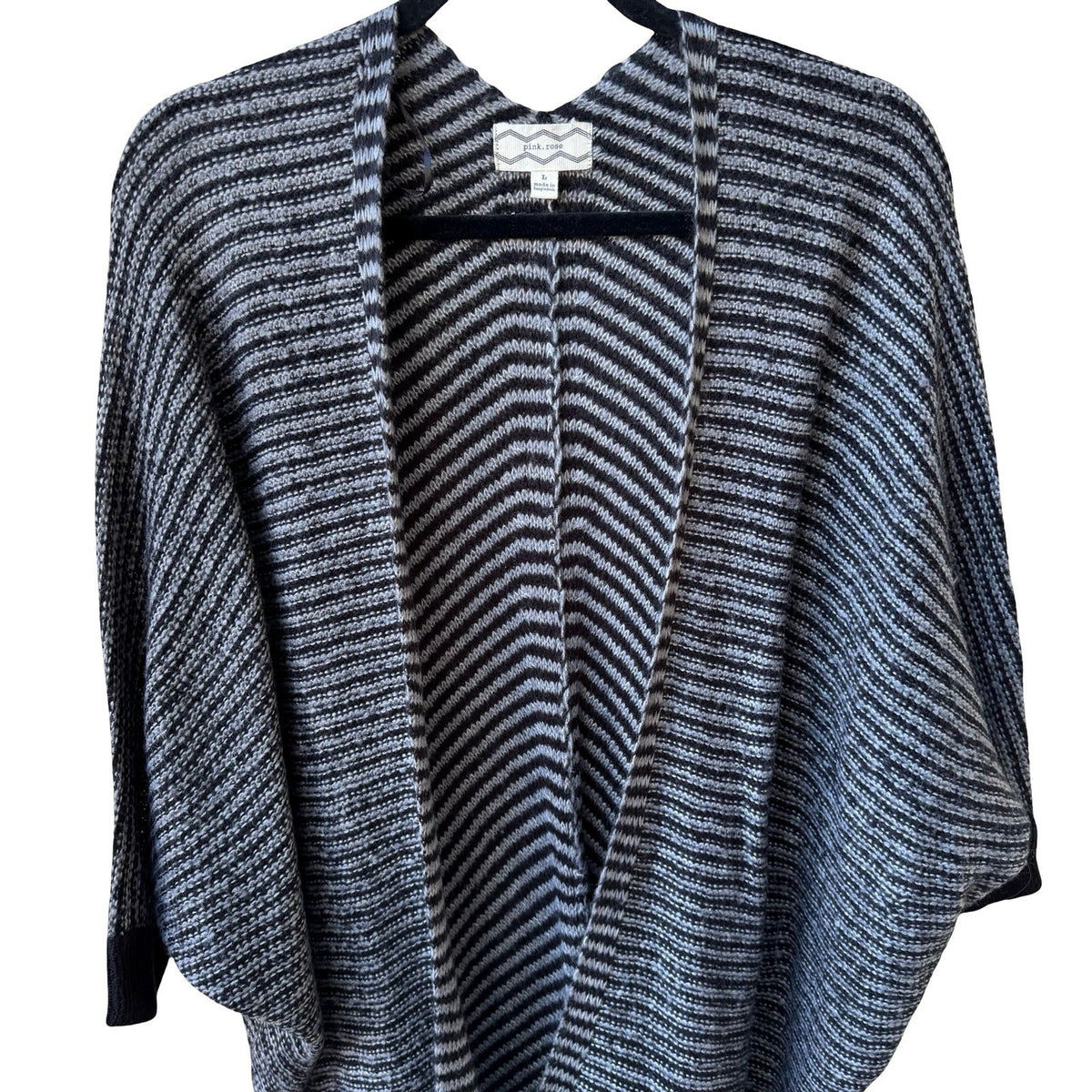 Pink Rose Dark Academia Minimalist Striped Chevron Batwing Open Front Cardigan L