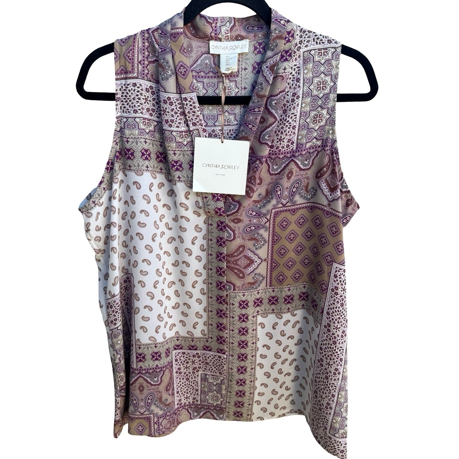 Cynthia Rowley Boho Flowy Layering Patchwork Paisley Sleeveless Blouse L NEW