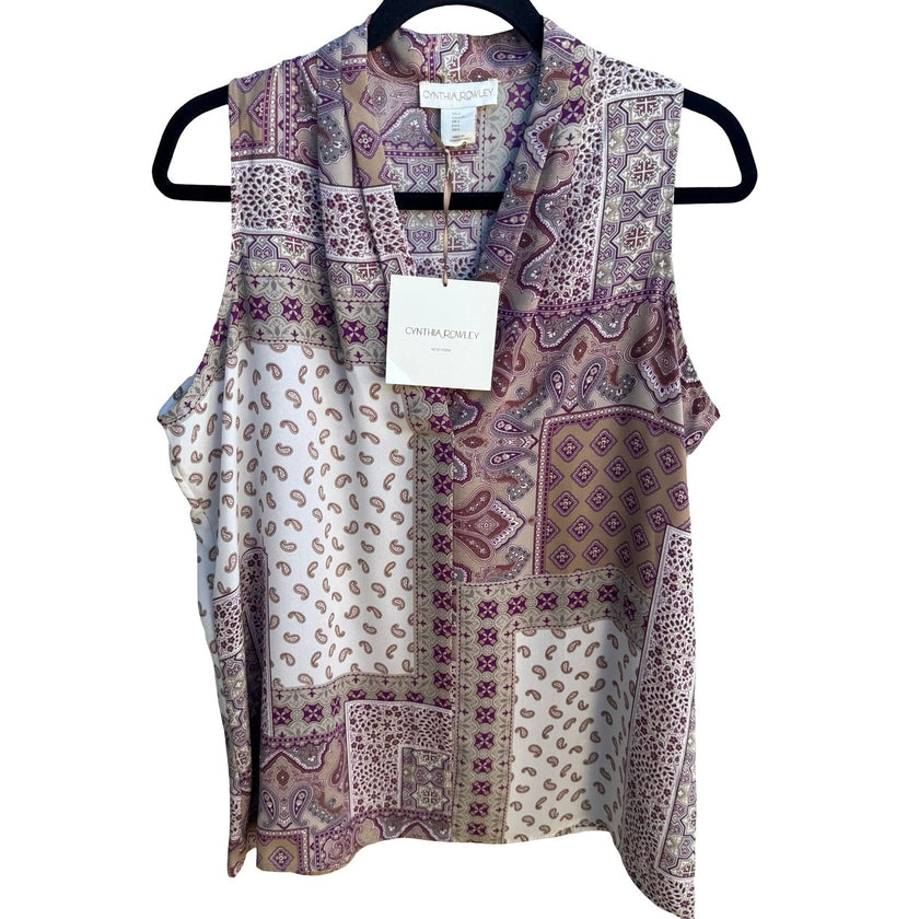 Cynthia Rowley Boho Flowy Layering Patchwork Paisley Sleeveless Blouse L NEW