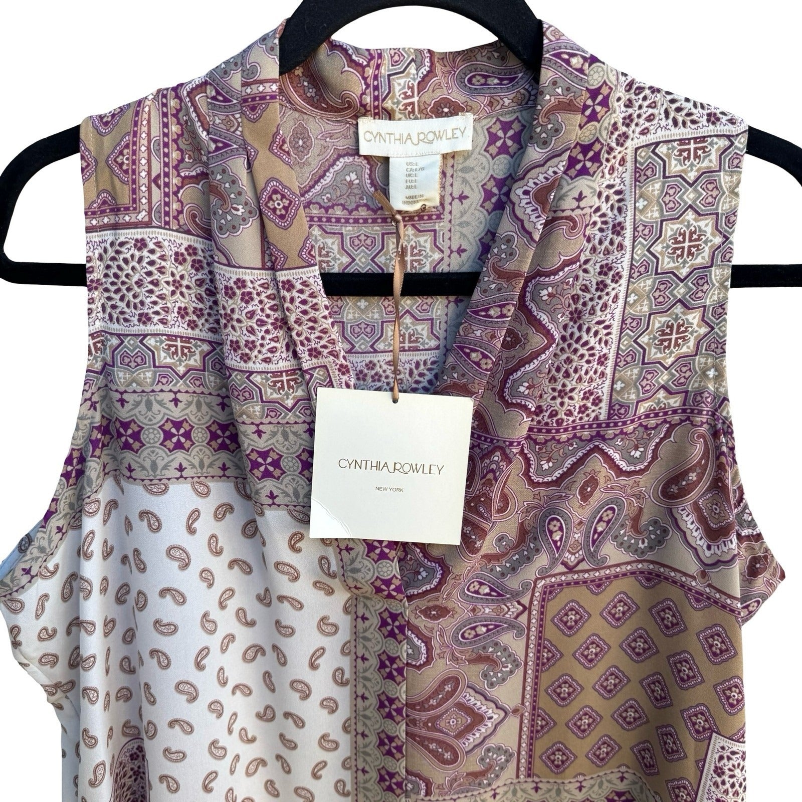 Cynthia Rowley Boho Flowy Layering Patchwork Paisley Sleeveless Blouse L NEW