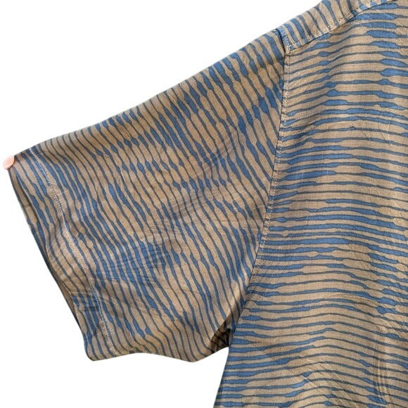 Tommy Bahama Mens XL Beige/Blue Striped Tropical Short-Sleeve Button-Up Shirt