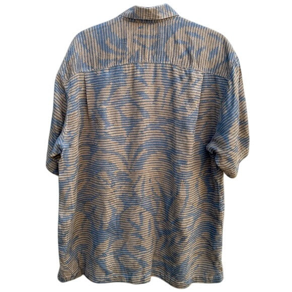 Tommy Bahama Mens XL Beige/Blue Striped Tropical Short-Sleeve Button-Up Shirt