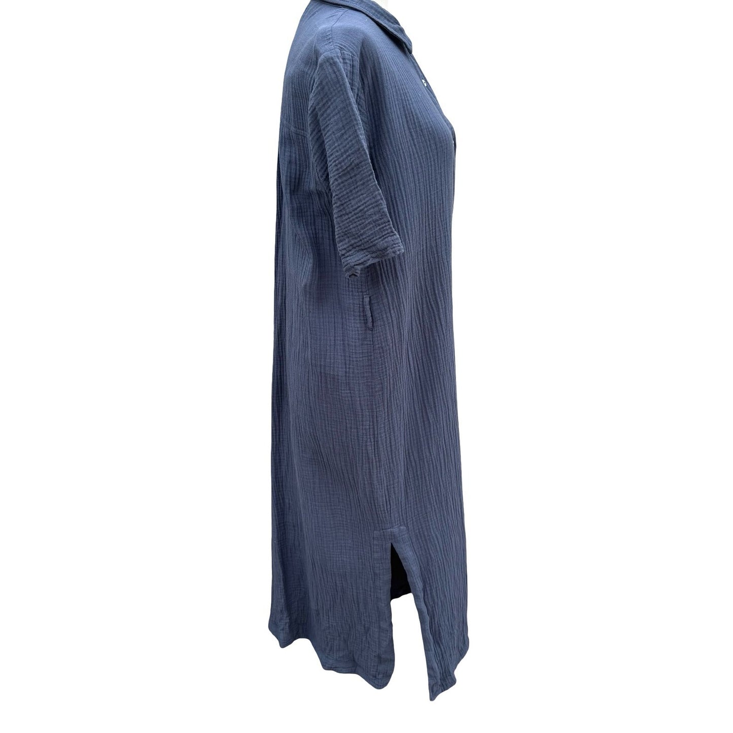 MOD REF Navy Double Gauze Cotton Button Down Coastal Maxi Shirt Dress M No Belt