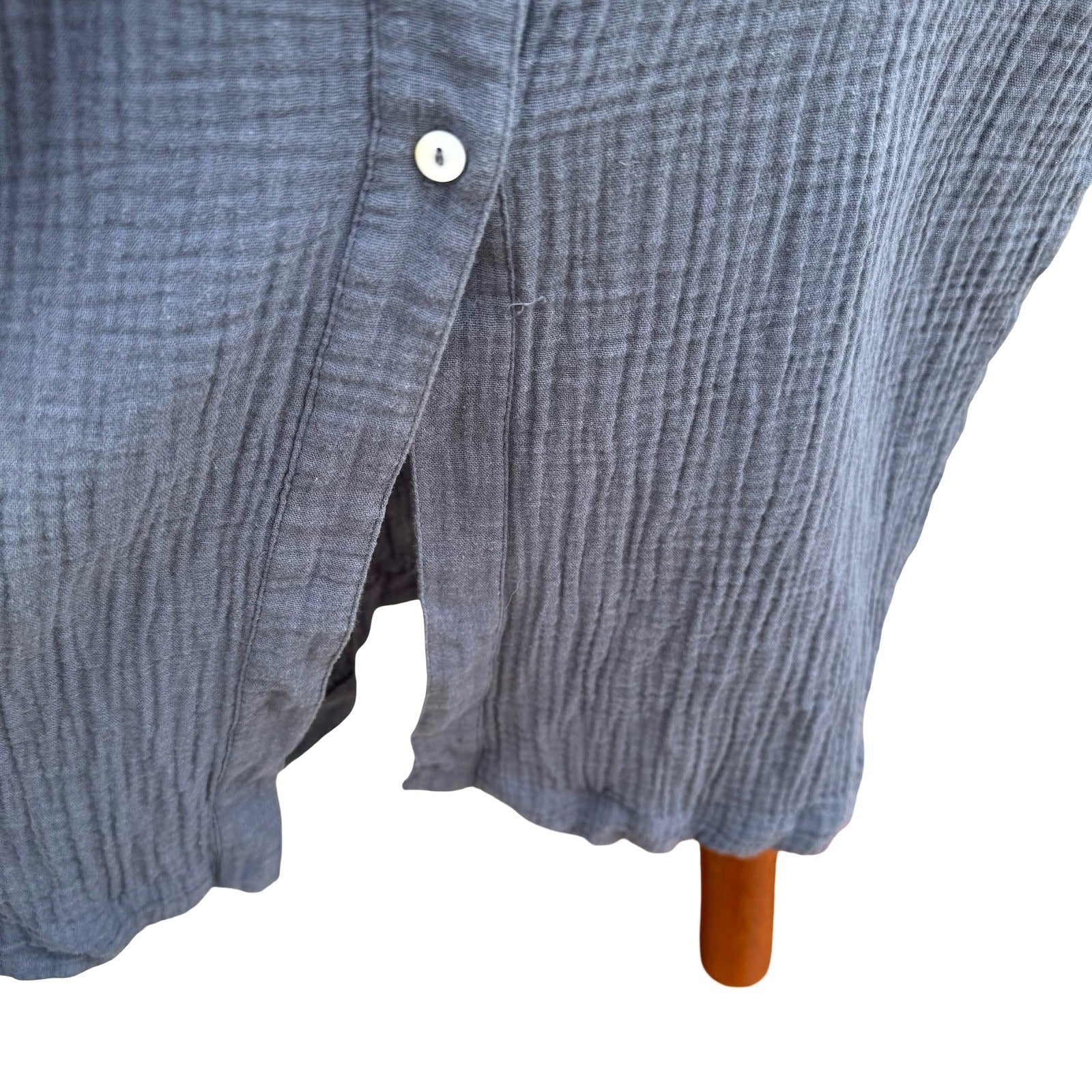 MOD REF Navy Double Gauze Cotton Button Down Coastal Maxi Shirt Dress M No Belt