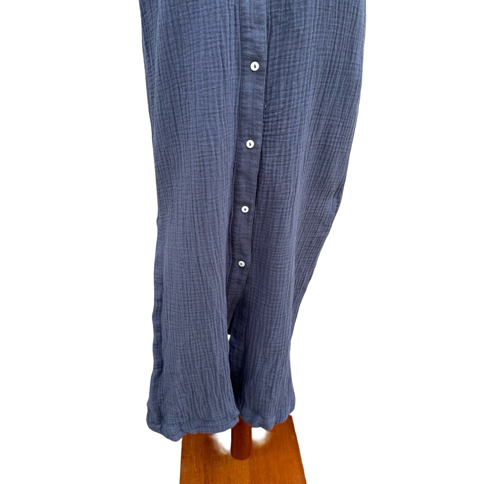 MOD REF Navy Double Gauze Cotton Button Down Coastal Maxi Shirt Dress M No Belt