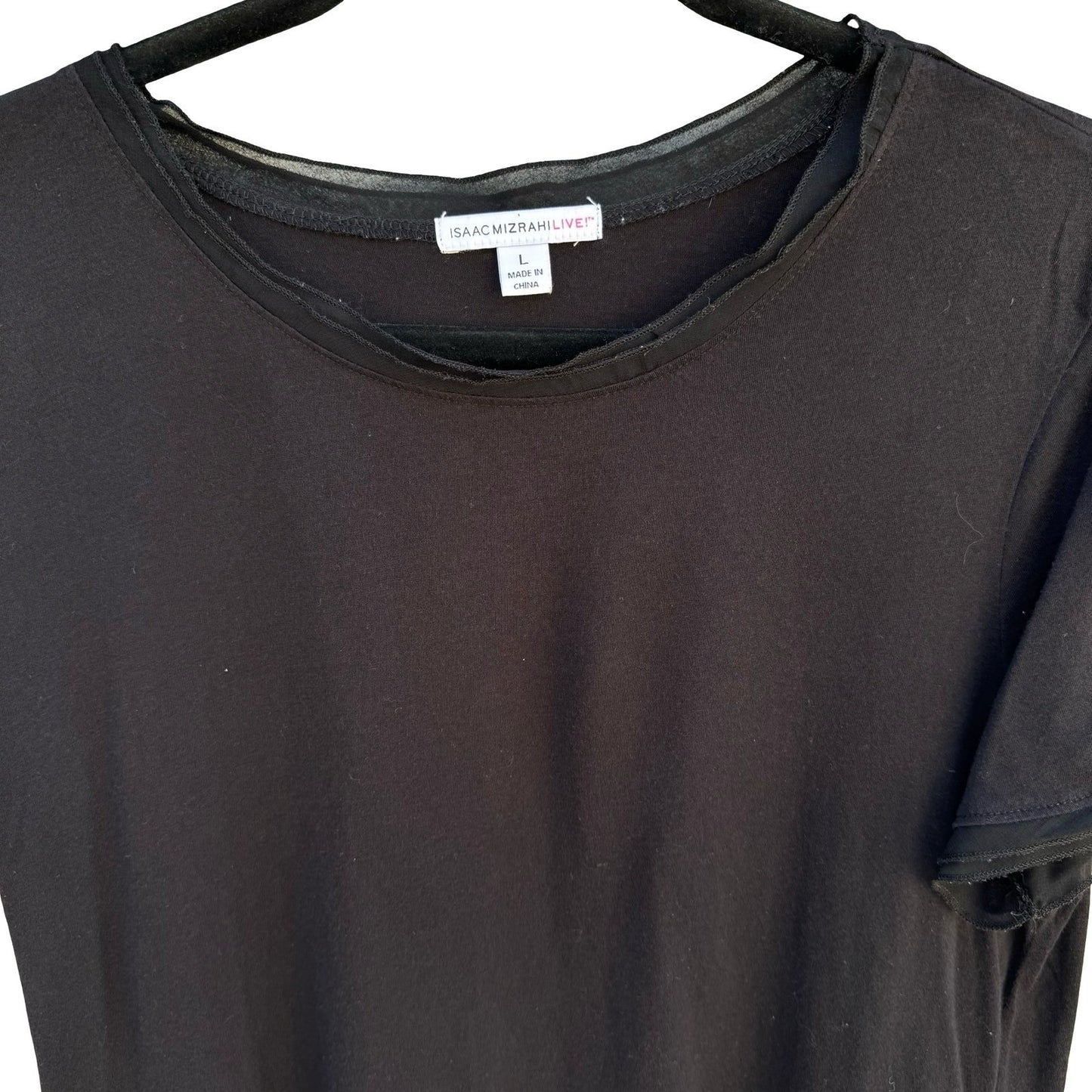 Isaac Mizrahi Live Womens Black Mesh Trim Short Sleeve Cotton Modal Top Large