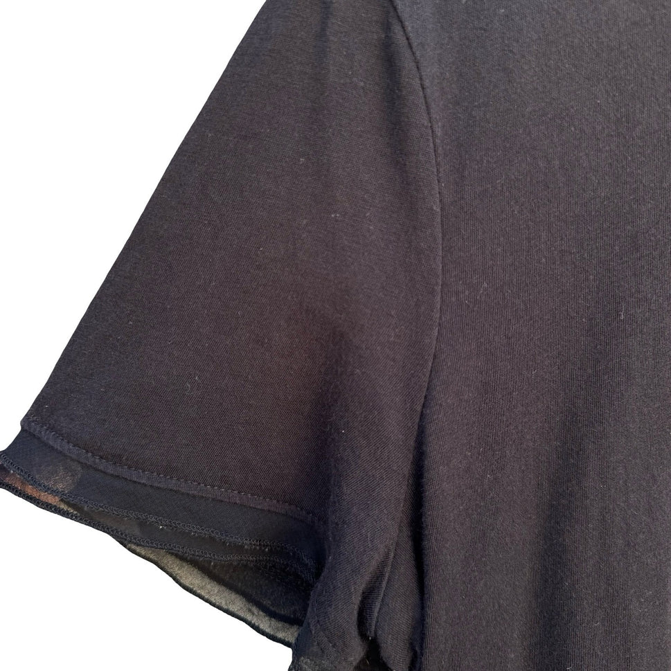 Isaac Mizrahi Live Womens Black Mesh Trim Short Sleeve Cotton Modal Top Large