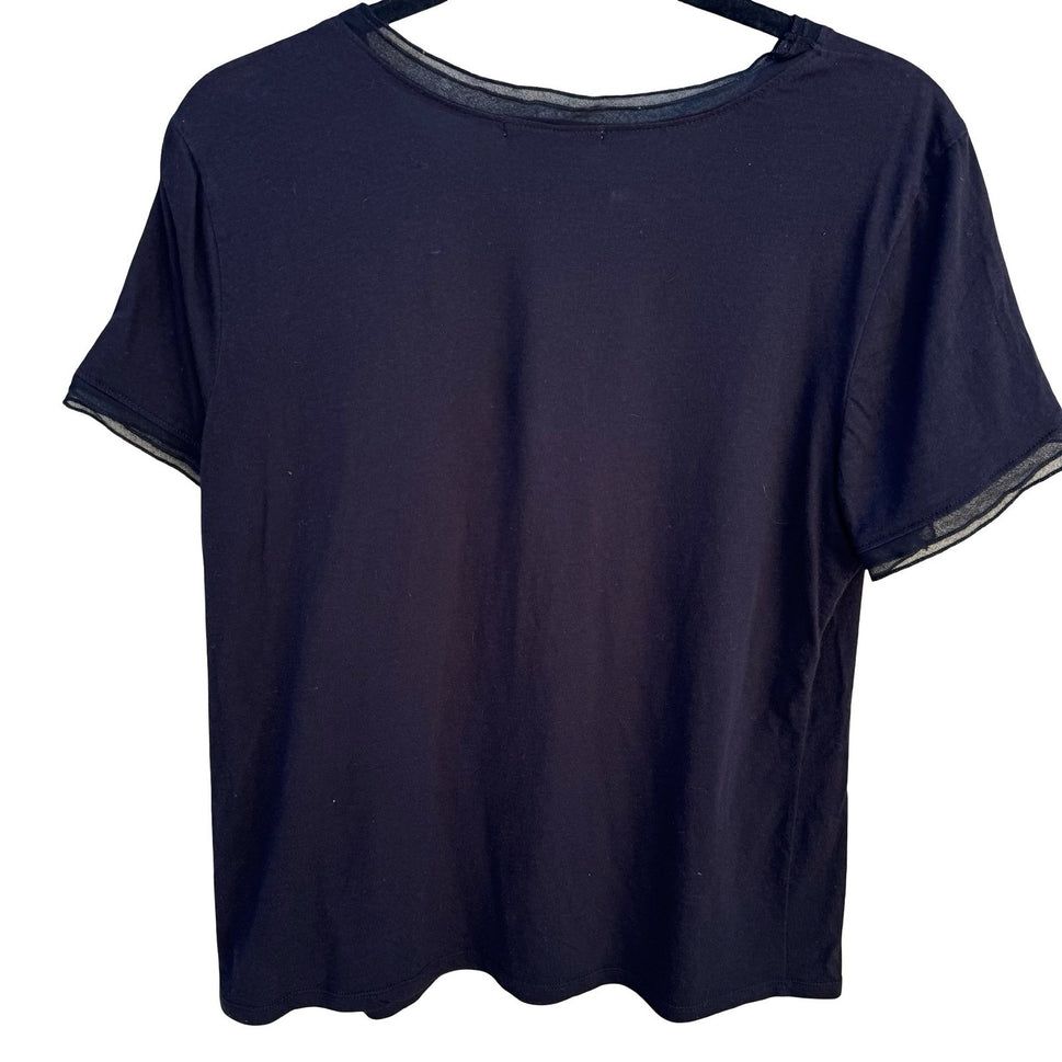 Isaac Mizrahi Live Womens Black Mesh Trim Short Sleeve Cotton Modal Top Large