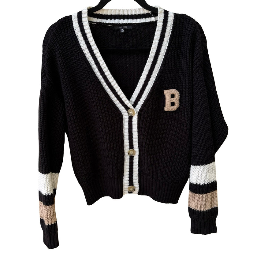 Love Tree Varsity Cardigan Sweater Collegiate Chenille Patch Striped Preppy M