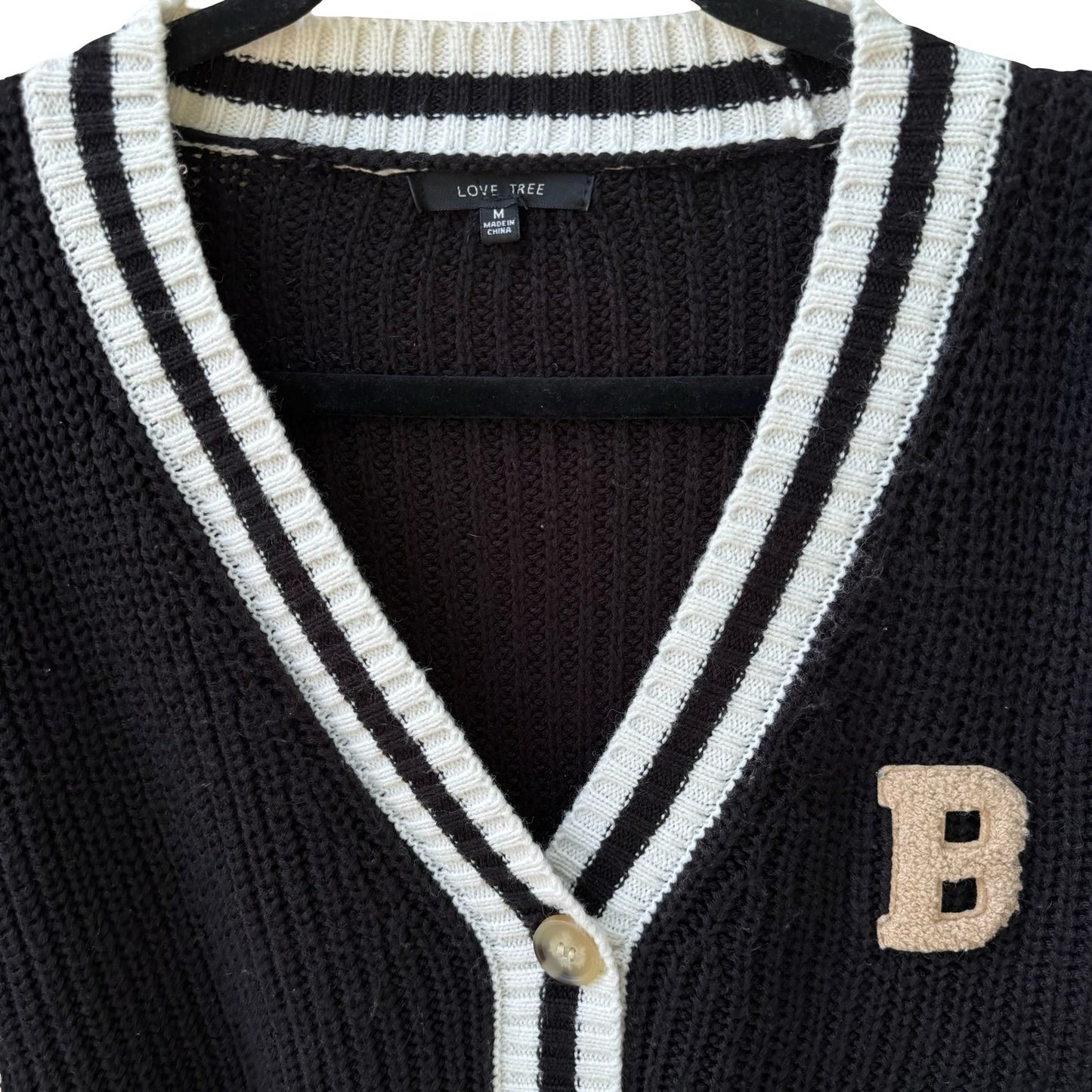 Love Tree Varsity Cardigan Sweater Collegiate Chenille Patch Striped Preppy M