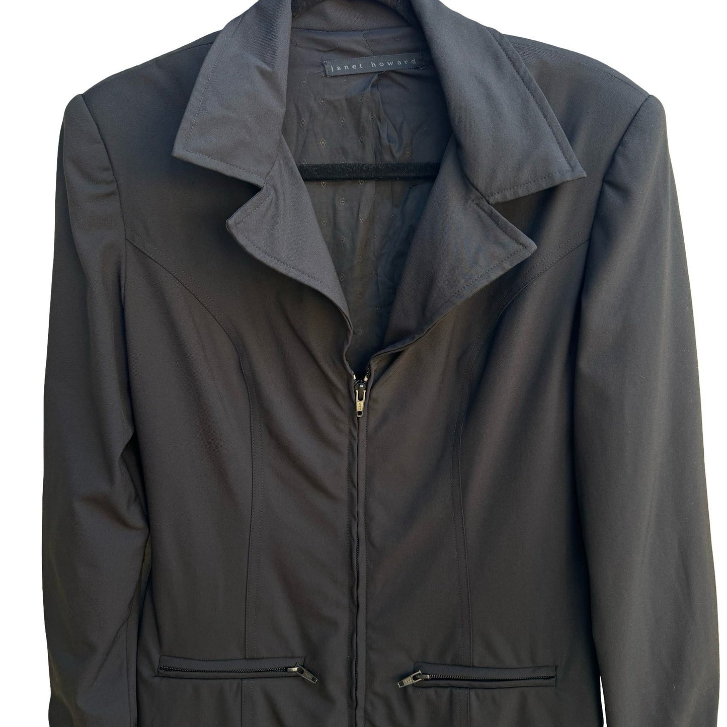 Janet Howard Vintage Y2K Mininalist Black Zip Blazer Jacket Utility Professional