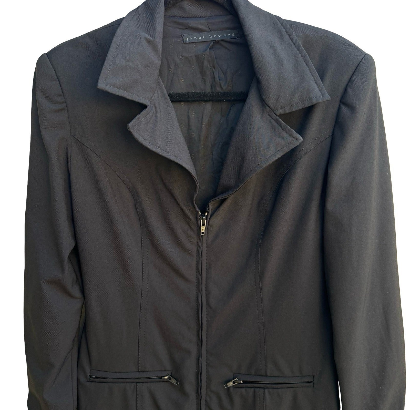 Janet Howard Vintage Y2K Mininalist Black Zip Blazer Jacket Utility Professional