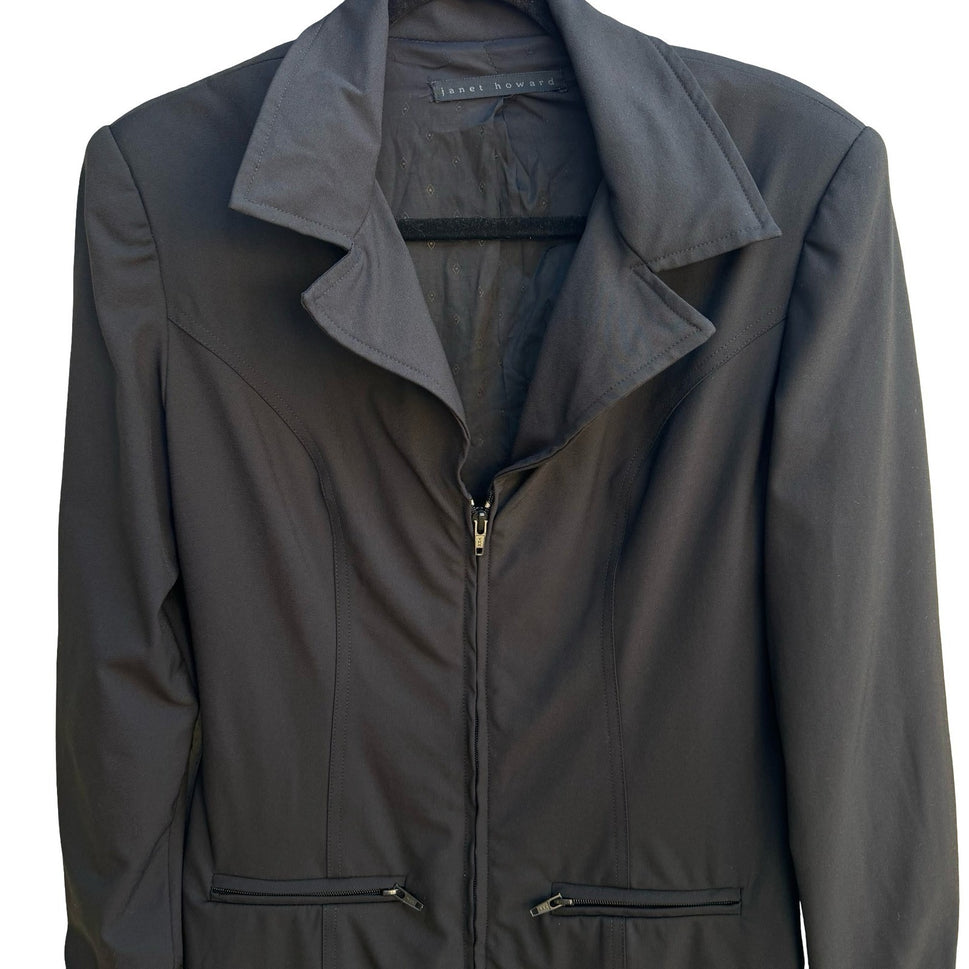 Janet Howard Vintage Y2K Mininalist Black Zip Blazer Jacket Utility Professional