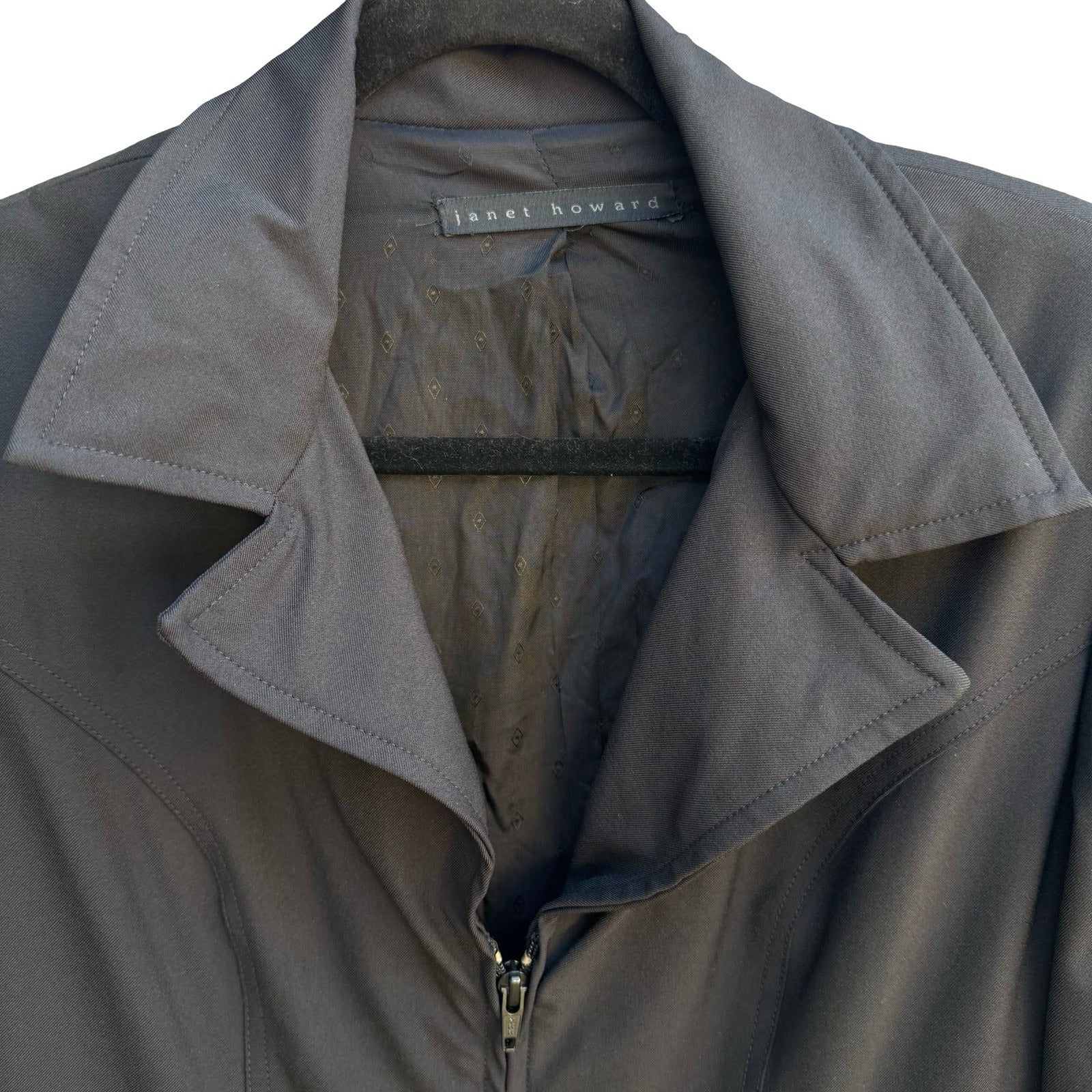 Janet Howard Vintage Y2K Mininalist Black Zip Blazer Jacket Utility Professional