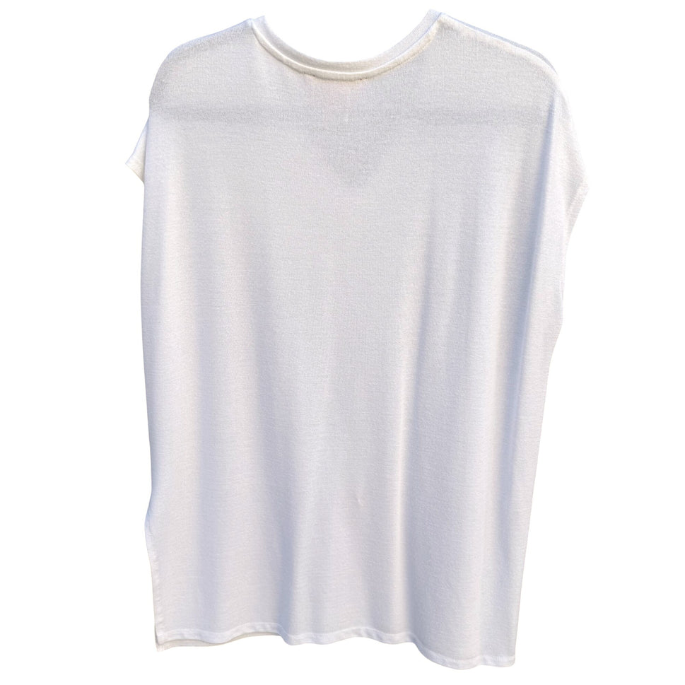 Catherine Malandrino Womens V-Neck White Knit Oversized Minimalist Boxy Tunic S