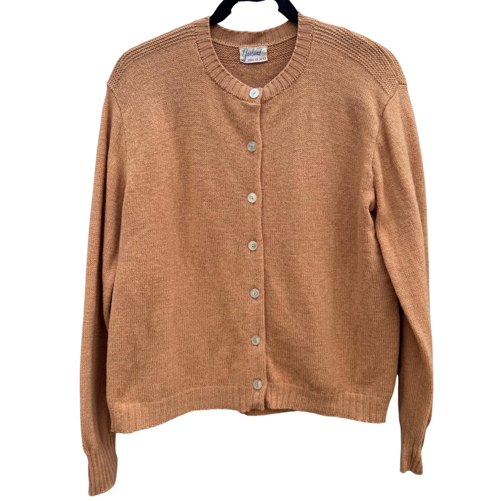 Garland Sheltie Mist Vintage 50s 60s Cardigan Brown Crew Neck Button Up Sweater