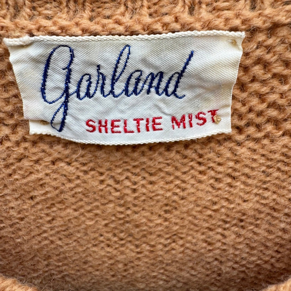 Garland Sheltie Mist Vintage 50s 60s Cardigan Brown Crew Neck Button Up Sweater
