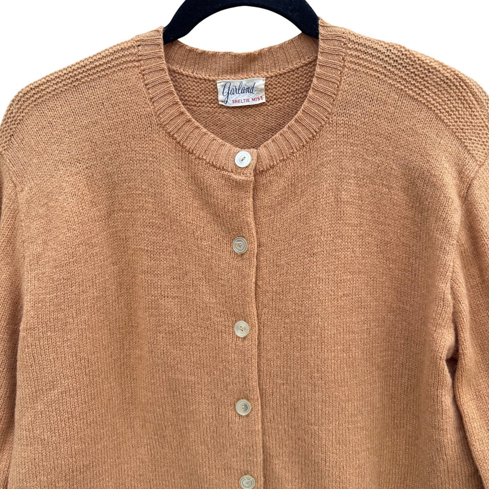 Garland Sheltie Mist Vintage 50s 60s Cardigan Brown Crew Neck Button Up Sweater
