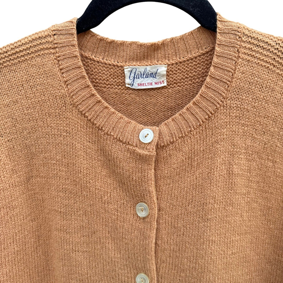 Garland Sheltie Mist Vintage 50s 60s Cardigan Brown Crew Neck Button Up Sweater