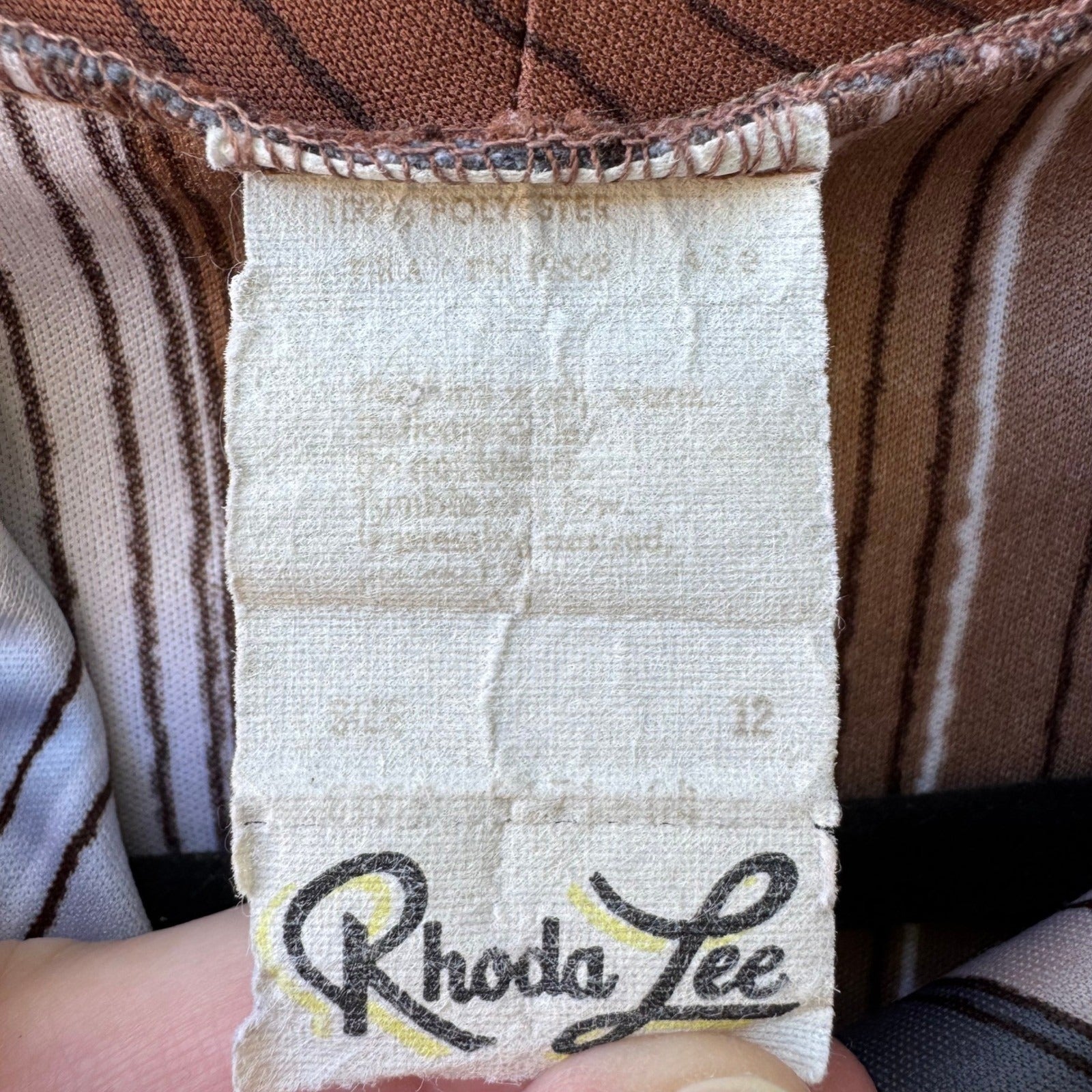 Rhoda Lee Vintage 70s Cowl Neck Mod Librarian Striped Blouse Brown Front Tie 12