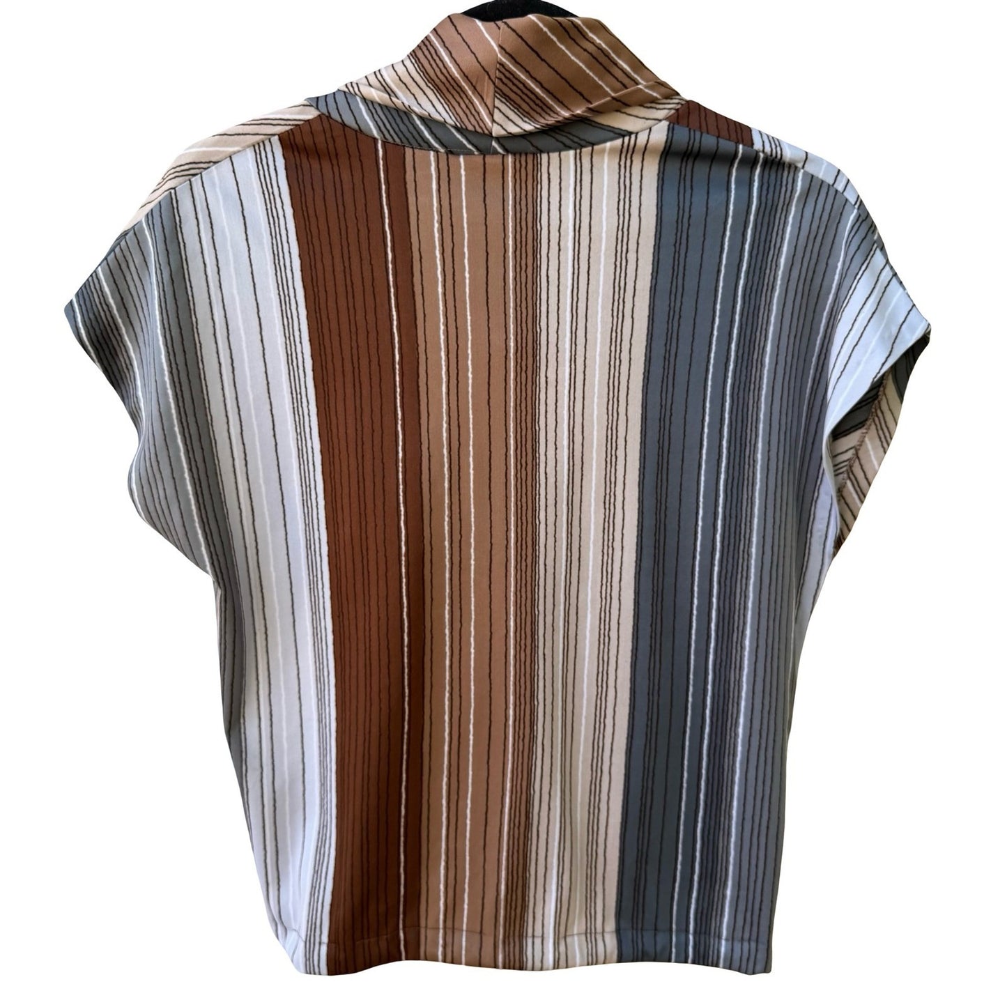 Rhoda Lee Vintage 70s Cowl Neck Mod Librarian Striped Blouse Brown Front Tie 12