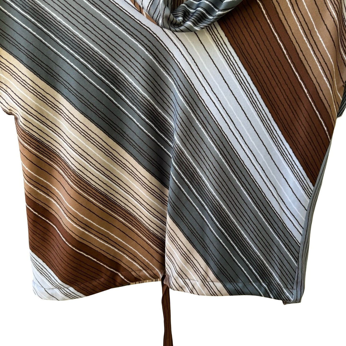 Rhoda Lee Vintage 70s Cowl Neck Mod Librarian Striped Blouse Brown Front Tie 12