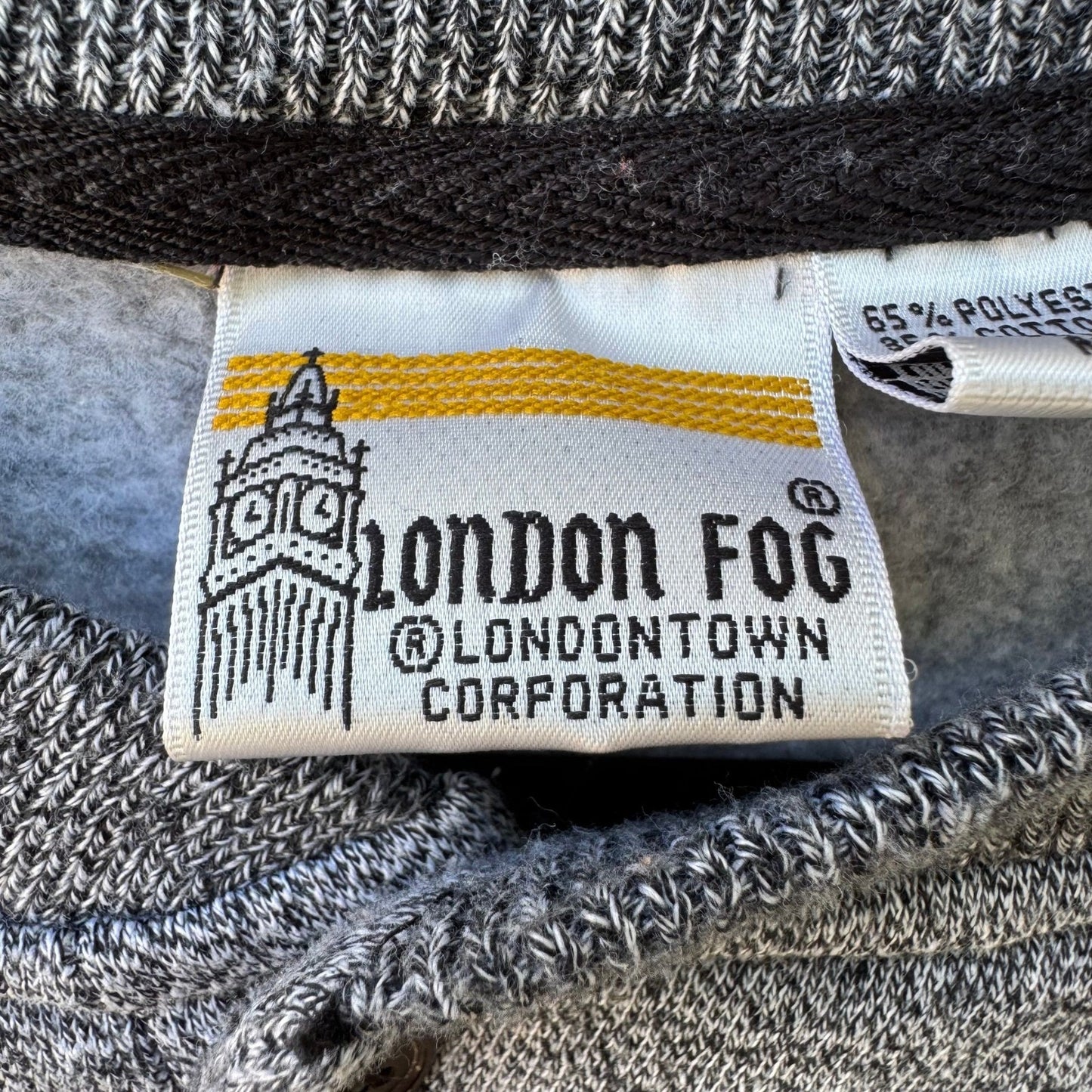 London Fog Vintage 90s Chevron Henley Oversized Grandpa Sweatshirt Grey Mens L
