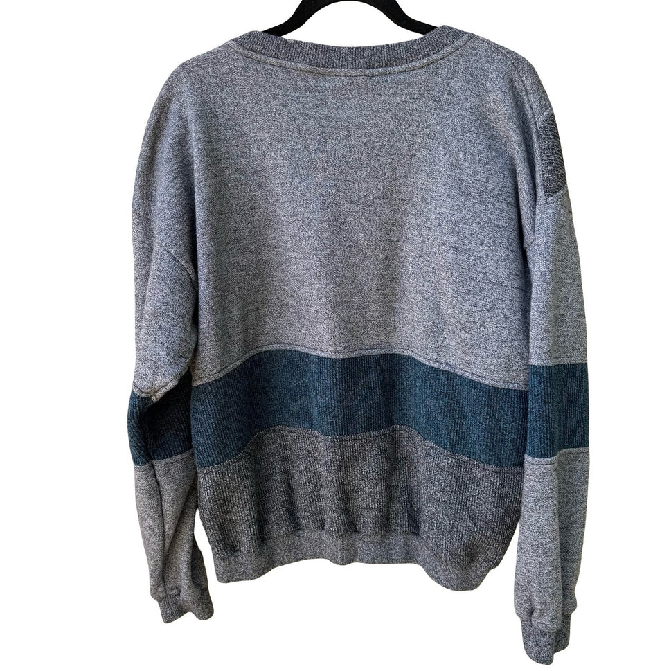 London Fog Vintage 90s Chevron Henley Oversized Grandpa Sweatshirt Grey Mens L