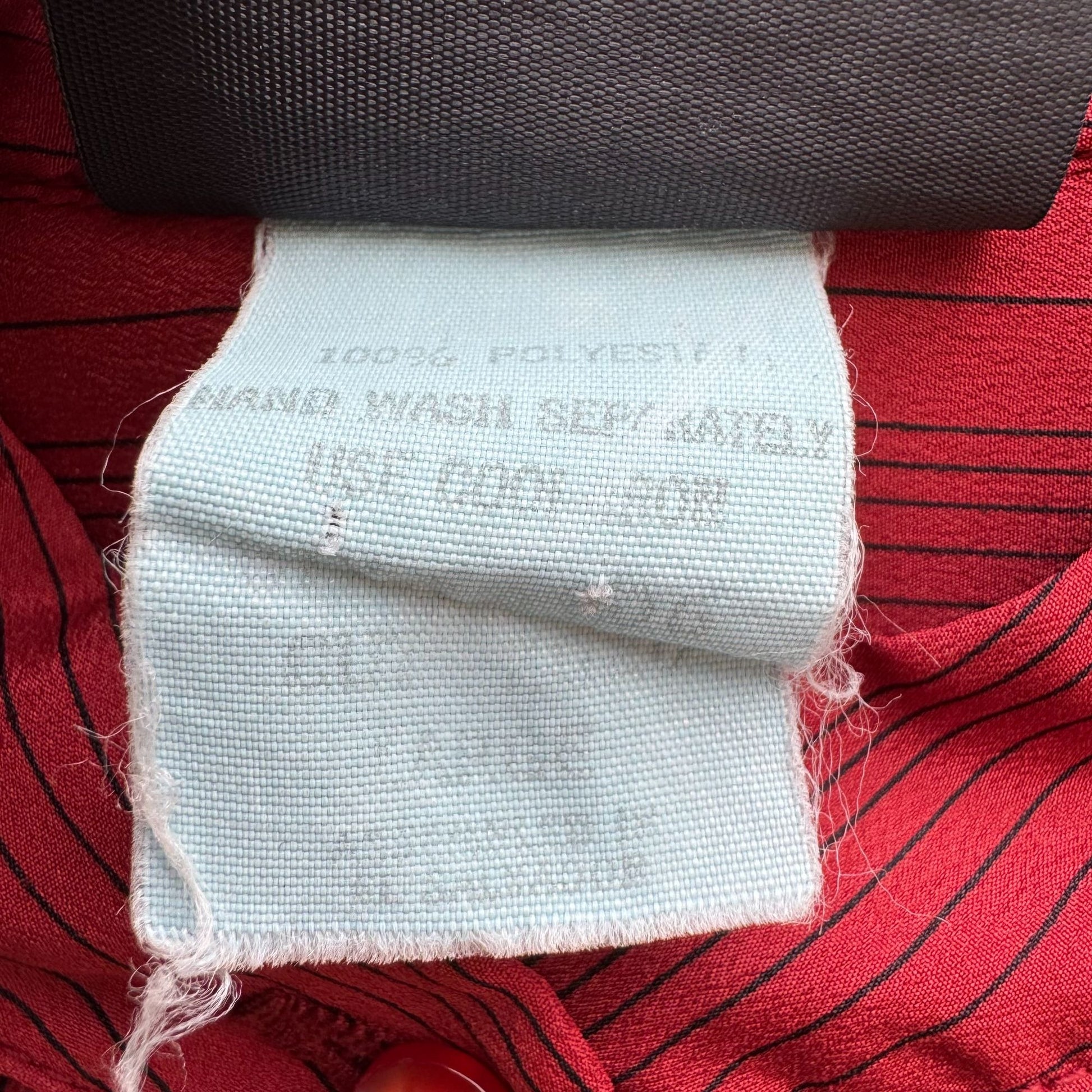 First Glance Vintage Rust Red Pinstriped Button-Up Shirt Mandarin Collar Ruched