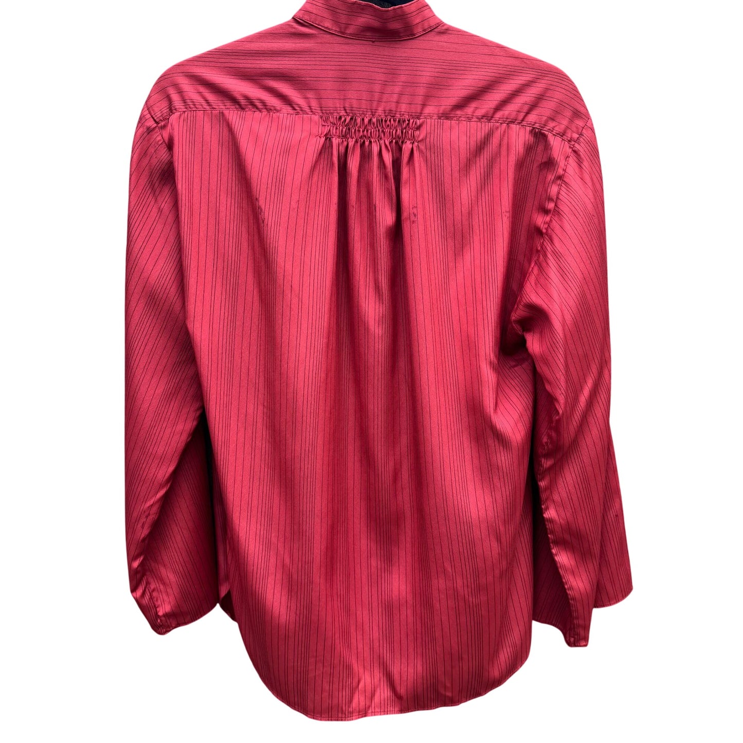 First Glance Vintage Rust Red Pinstriped Button-Up Shirt Mandarin Collar Ruched