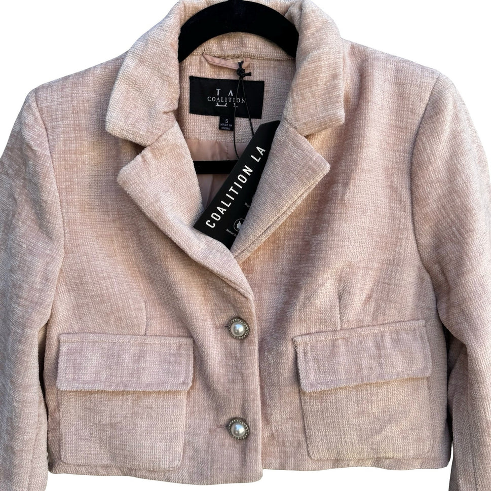 Coalition LA Peach Whip Cropped Blazer Jacket Pearl Buttons T703R1 Large NEW