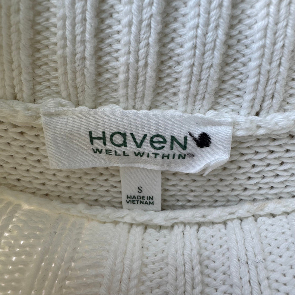 Haven Well Within Organic Cotton Cable Knit Mock Neck Sweater White Womens S