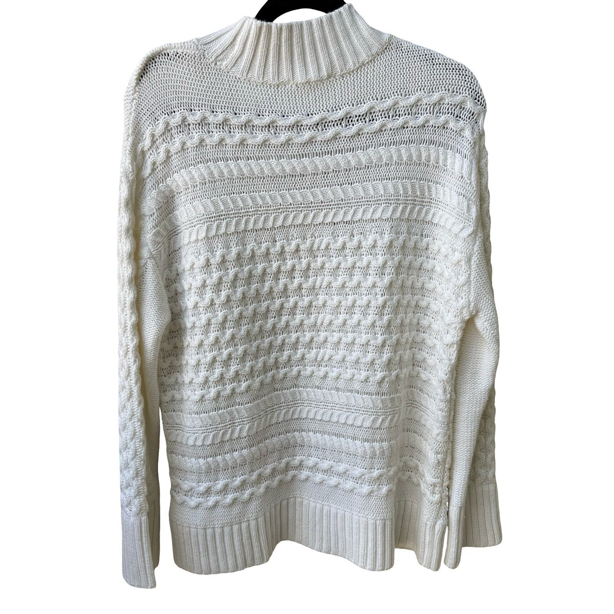 Haven Well Within Organic Cotton Cable Knit Mock Neck Sweater White Womens S