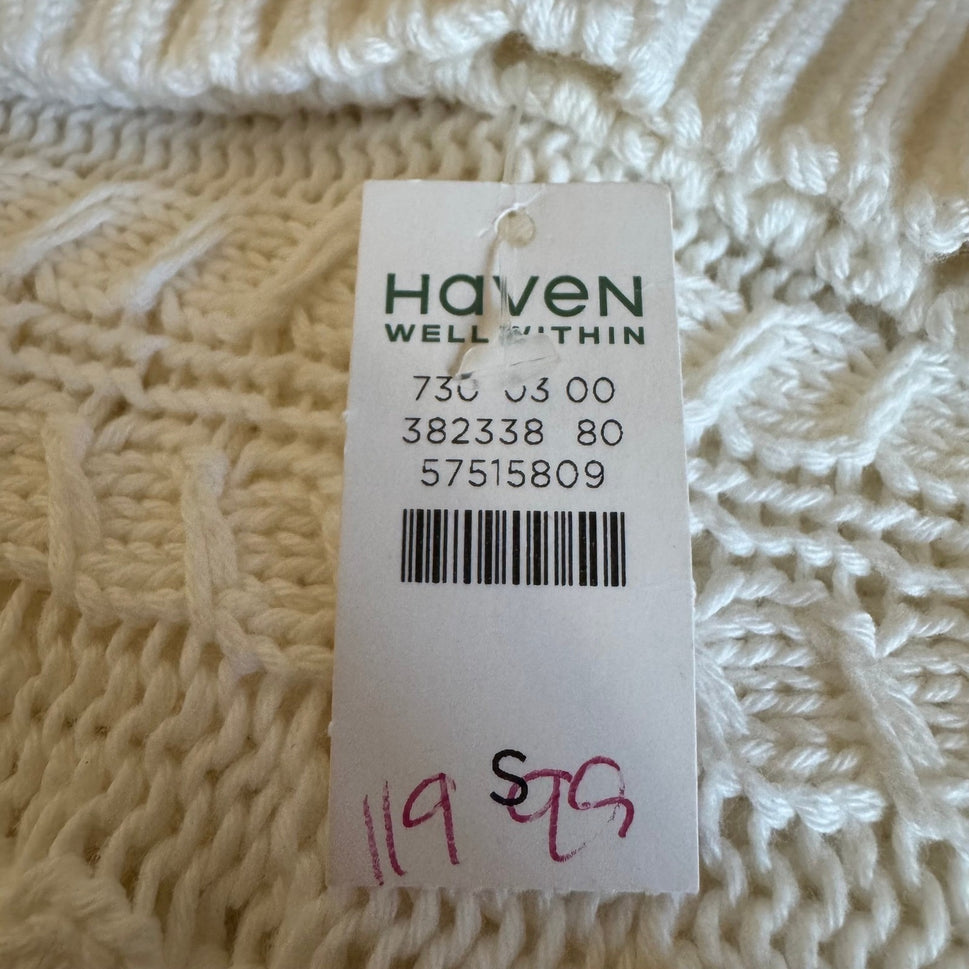 Haven Well Within Organic Cotton Cable Knit Mock Neck Sweater White Womens S